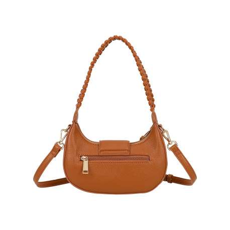 Sac porté épaule camel uni pourvu d'une anse arrondie avec des détails tressés - Image 3