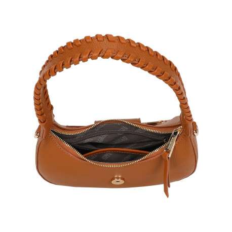 Sac porté épaule camel uni pourvu d'une anse arrondie avec des détails tressés - Image 4