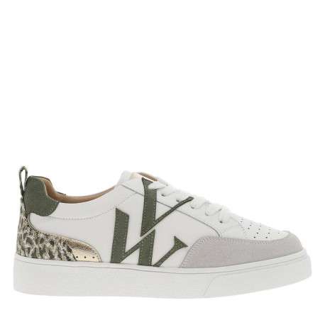 Baskets basses simili cuir uni à détails kaki et lacets plats blancs - Image 2