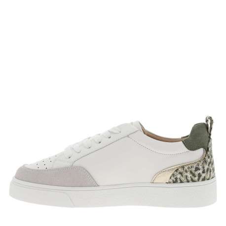 Baskets basses simili cuir uni à détails kaki et lacets plats blancs - Image 3