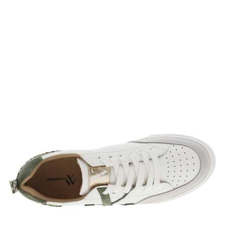 Baskets basses simili cuir uni à détails kaki et lacets plats blancs - Image 5