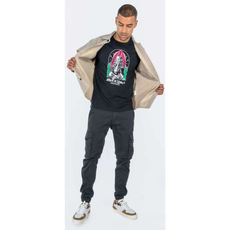 Pantalon Cargo noir uni à coupe ample et une fermeture zippée boutonnée - Image 4