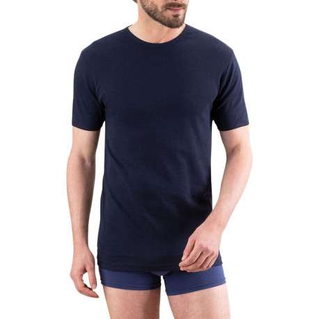 Tee-shirt moulant Héritage en pur coton bleu marine à col rond - Image 3