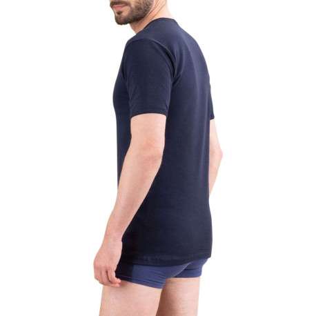 Tee-shirt moulant Héritage en pur coton bleu marine à col rond - Image 5
