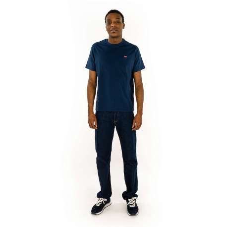 T-shirt bleu uni avec une coupe droite un col rond et des manches courtes