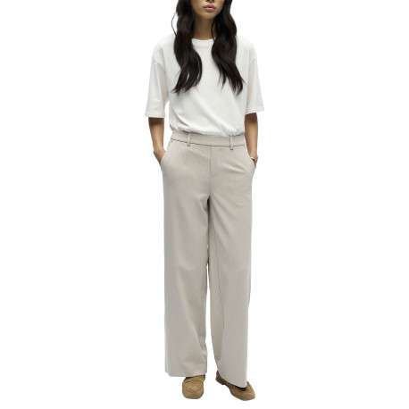 Pantalon chino beige uni pourvu d'une coupe bootcut et d'une taille haute - Image 2