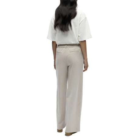 Pantalon chino beige uni pourvu d'une coupe bootcut et d'une taille haute - Image 3