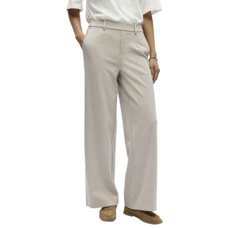Pantalon chino beige uni pourvu d'une coupe bootcut et d'une taille haute - Image 4