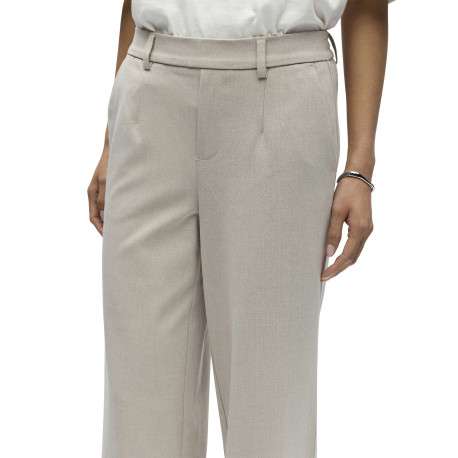 Pantalon chino beige uni pourvu d'une coupe bootcut et d'une taille haute - Image 5