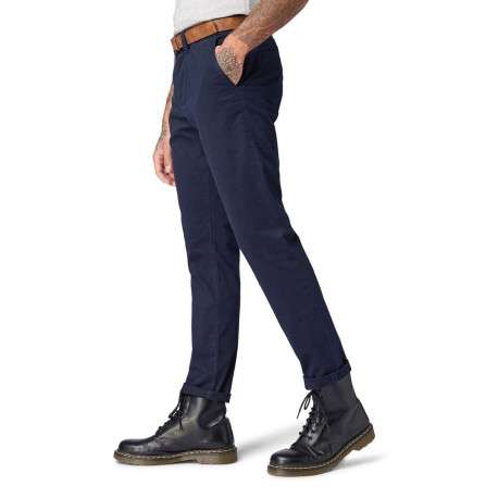 Pantalon Chino en coton marine uni avec une coupe slim et des poches latérales - Image 10
