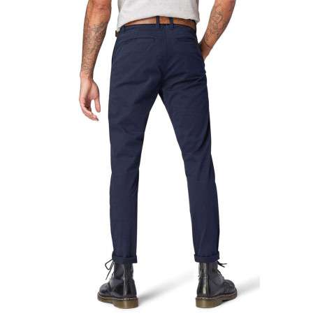 Pantalon Chino en coton marine uni avec une coupe slim et des poches latérales - Image 11