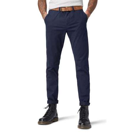Pantalon Chino en coton marine uni avec une coupe slim et des poches latérales - Image 13