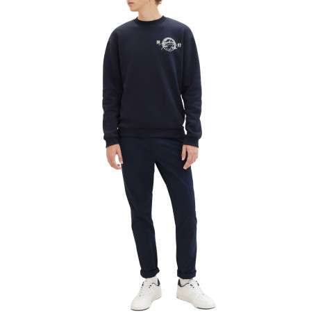 Pantalon Chino en coton marine uni avec une coupe slim et des poches latérales - Image 2