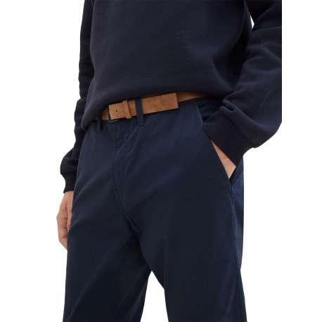 Pantalon Chino en coton marine uni avec une coupe slim et des poches latérales - Image 3