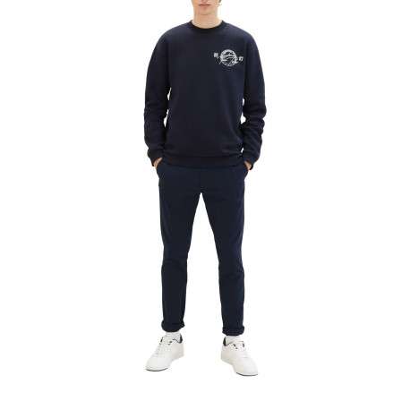 Pantalon Chino en coton marine uni avec une coupe slim et des poches latérales - Image 5