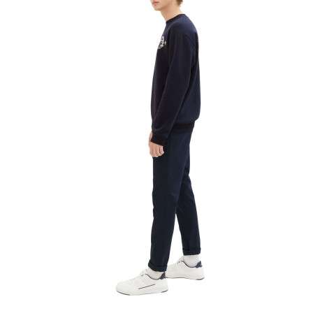 Pantalon Chino en coton marine uni avec une coupe slim et des poches latérales - Image 6