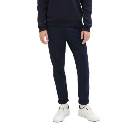 Pantalon Chino en coton marine uni avec une coupe slim et des poches latérales - Image 7