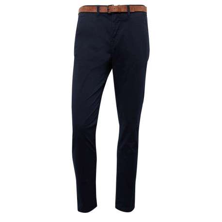 Pantalon Chino en coton marine uni avec une coupe slim et des poches latérales - Image 8