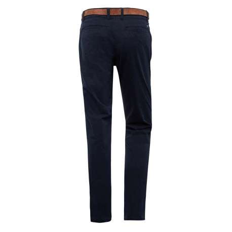 Pantalon Chino en coton marine uni avec une coupe slim et des poches latérales - Image 9