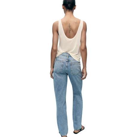 Jean en coton bleu stone légèrement délavé à coupe regular fit - Image 2