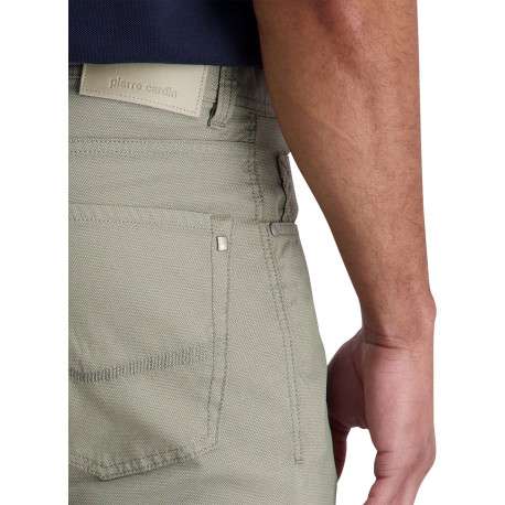 Pantalon en coton kaki uni avec une coupe ajustée et des poches à l'italienne - Image 4