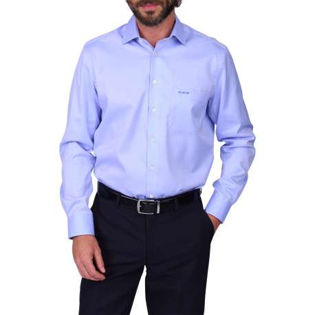 Chemise en coton bleu ciel unie avec une coupe droite et un col à revers