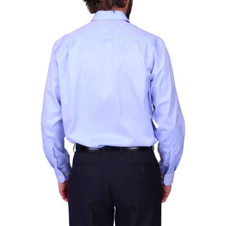 Chemise en coton bleu ciel unie avec une coupe droite et un col à revers - Image 2