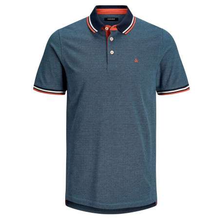 Polo pour homme bleu uni en coton avec une coupe droite et un col boutonné