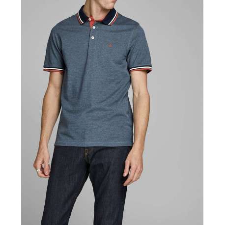 Polo pour homme bleu uni en coton avec une coupe droite et un col boutonné - Image 3