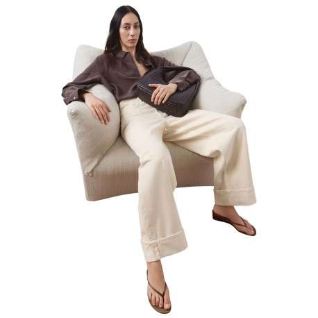 Jean en coton écru uni pourvu d'une taille haute et d'une coupe bootcut - Image 5