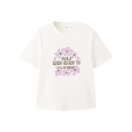 T-shirt en lin écru uni pourvu d'une coupe droite et d'un col rond