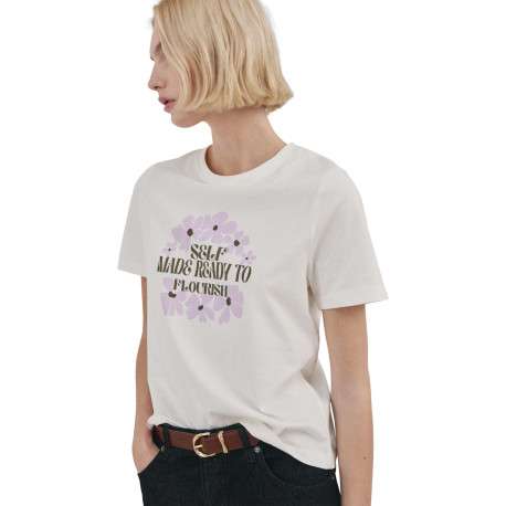 T-shirt en lin écru uni pourvu d'une coupe droite et d'un col rond - Image 5