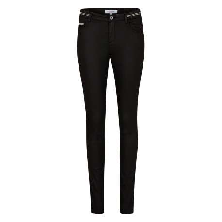 Pantalon 5 Poches noir uni avec des liserés et une coupe slim