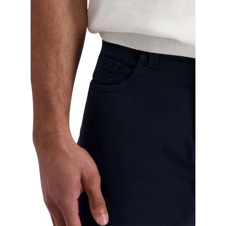 Pantalon en coton marine uni avec une coupe ajustée et des poches à l'italienne - Image 4