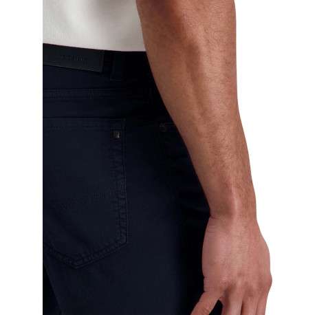 Pantalon en coton marine uni avec une coupe ajustée et des poches à l'italienne - Image 5