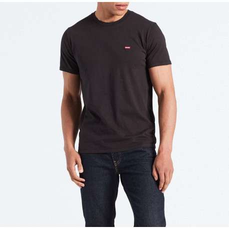 T-shirt noir en coton uni avec un col rond et une coupe droite - Image 3