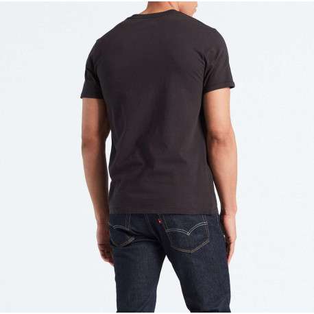 T-shirt noir en coton uni avec un col rond et une coupe droite - Image 4