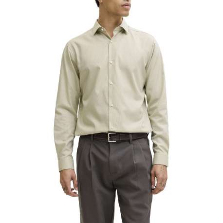 Chemise en coton biologique verte unie avec une coupe slim et un col à français - Image 5