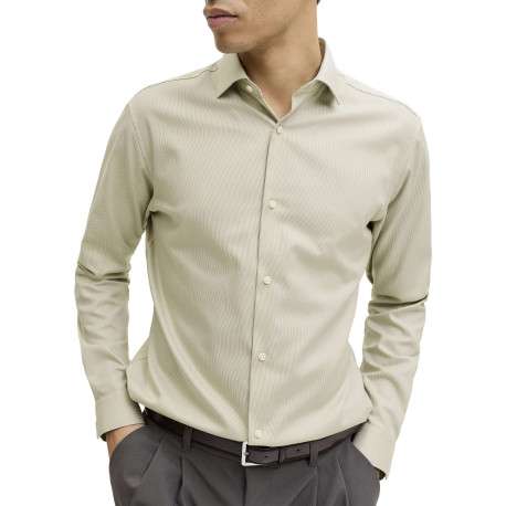 Chemise en coton biologique verte unie avec une coupe slim et un col à français - Image 6