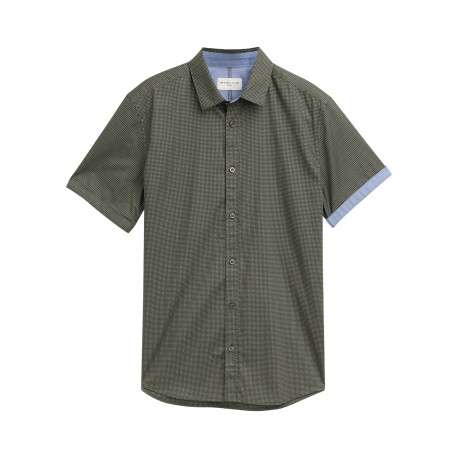 Chemise en coton bleu marine à motifs avec une coupe droite et un col français