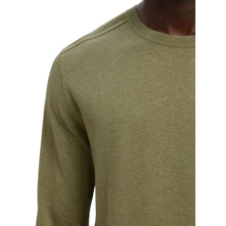 Pull en coton kaki uni avec une coupe droite et des manches longues - Image 3