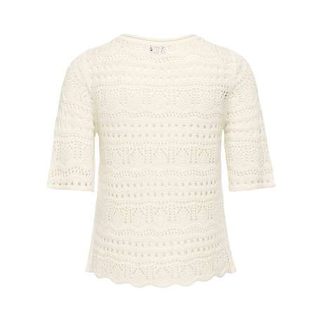 Pull écru uni avec une coupe droite et des manches courtes - Image 2