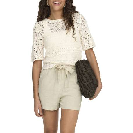 Pull écru uni avec une coupe droite et des manches courtes - Image 3