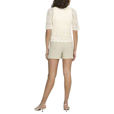 Pull écru uni avec une coupe droite et des manches courtes - Image 4