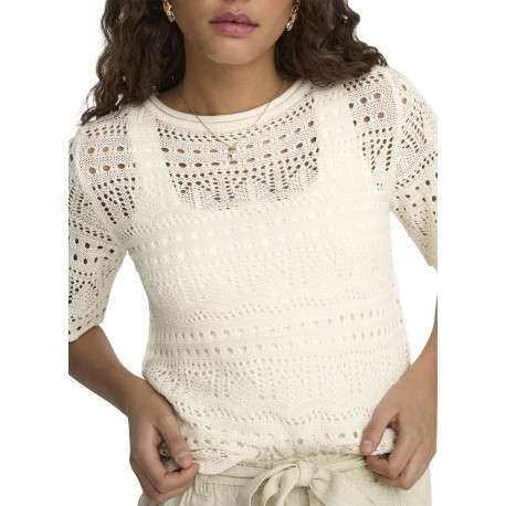 Pull écru uni avec une coupe droite et des manches courtes - Image 6