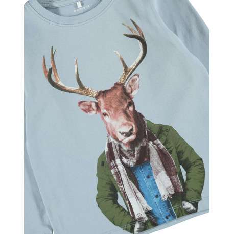 T-Shirt fantaisie manches longues et à col rond ciel en coton biologique - Image 2