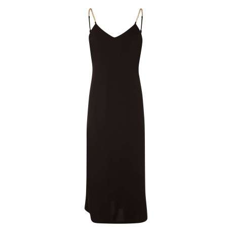 Robe longue noire unie pourvue d'une coupe droite et d'un décolleté en V