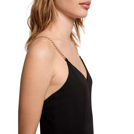 Robe longue noire unie pourvue d'une coupe droite et d'un décolleté en V - Image 6