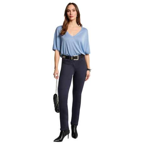 Pantalon Chino marine uni avec une coupe slim à zip et bouton - Image 2