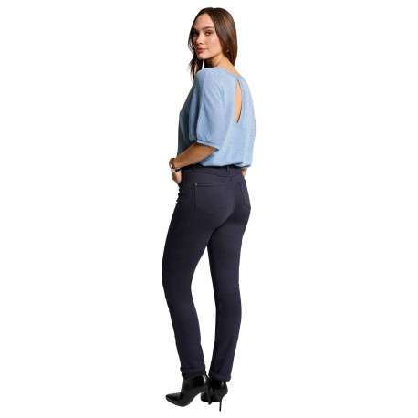 Pantalon Chino marine uni avec une coupe slim à zip et bouton - Image 3